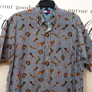 Rare Tommy Hilfiger Vintage Golf  Large Novalty Print Button up